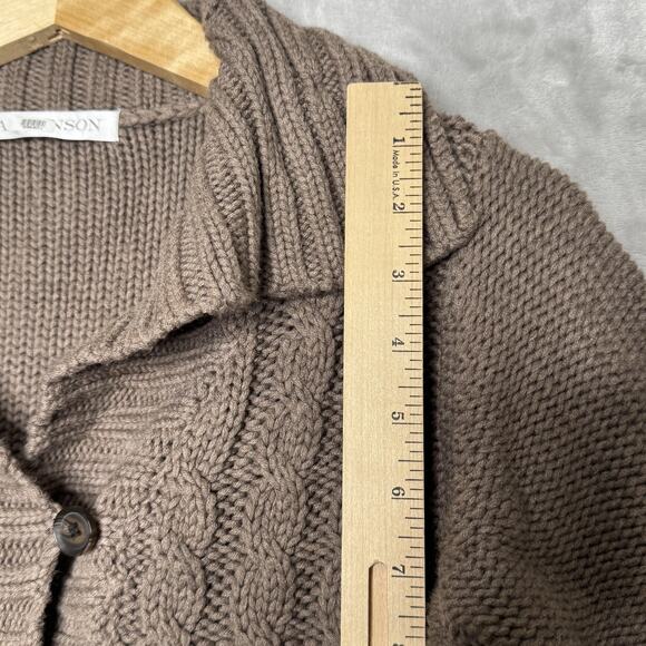 Ulla Johnson Sweater Womens Medium Brown Cable Knit Short Sleeve Shawl Collar - Picture 12 of 13